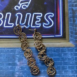 Vintage Boho Silver Metal Very Long Circles  Earrings